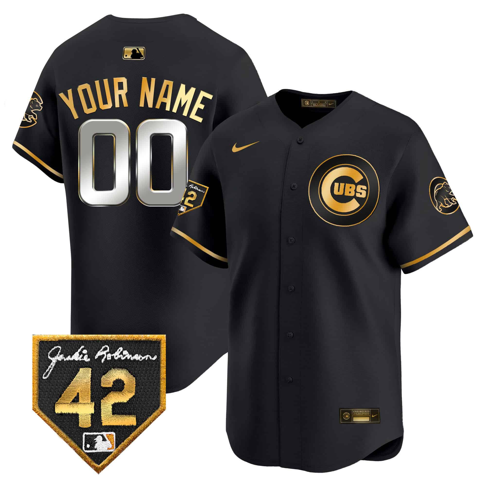 Men Chicago Cubs Black Nike 2024 Jackie Robinson Patch Vapor Premier Limited Custom MLB Jersey